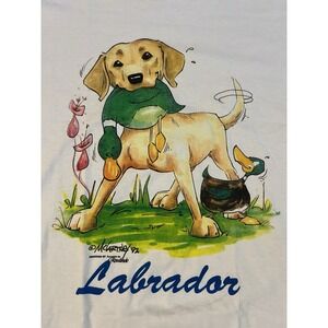 Vintage 1992 QMcCartney Rosalinde Labrador Dog Single Stitch Shirt Large E32